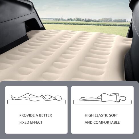 مرتبة هوائية EVEME متوافقة مع سطح تيسلا موديل Y مع مضخة هواء كهربائية ومسند للرأس ووسادة نوم للتخييم في الهواء الطلق والسفر موديل Y وإكسسوارات 2023 2022 2021 2020، أبيض كريمي in Kuwait