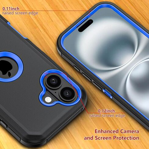 Phone Case for iPhone 16 Plus Case,Heavy Duty Hard Shockproof Armor Protector Case Cover with Belt Clip Holster for Apple iPhone 16 Plus 6.7 5G 2024 Phone Case (Black+Blue) in Saudi Arabia