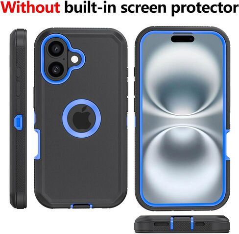 Phone Case for iPhone 16 Plus Case,Heavy Duty Hard Shockproof Armor Protector Case Cover with Belt Clip Holster for Apple iPhone 16 Plus 6.7 5G 2024 Phone Case (Black+Blue) in Saudi Arabia