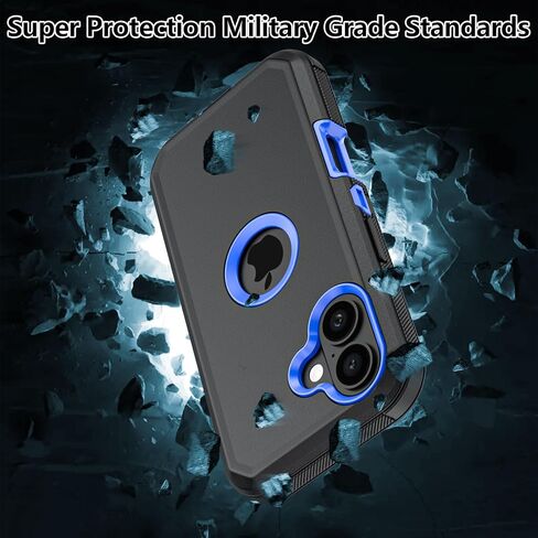Phone Case for iPhone 16 Plus Case,Heavy Duty Hard Shockproof Armor Protector Case Cover with Belt Clip Holster for Apple iPhone 16 Plus 6.7 5G 2024 Phone Case (Black+Blue) in Saudi Arabia