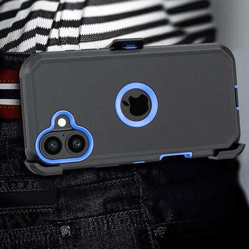 Phone Case for iPhone 16 Plus Case,Heavy Duty Hard Shockproof Armor Protector Case Cover with Belt Clip Holster for Apple iPhone 16 Plus 6.7 5G 2024 Phone Case (Black+Blue) in Saudi Arabia
