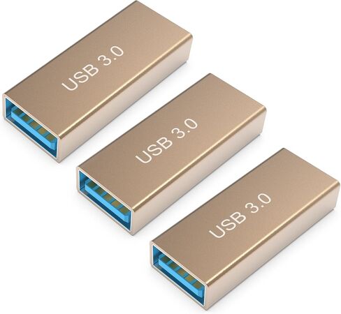 (3 Pieces) USB 3.0 Adapter kit, Support Charging and Data Transfer, High Speed Extension Coupler Converter Extender Connector - Gold in Saudi Arabia