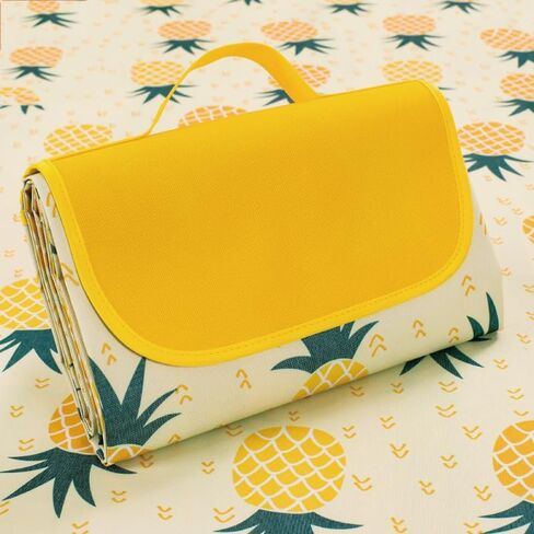 Hi Space Picnic Blankets Extra Large 80''x60'' Picnic Mat Waterproof Foldable Beach Picnic Blanket Washable Park Blanket Outdoor Blanket for Grass Lawn Camping (Yellow Pineapple) in Kuwait