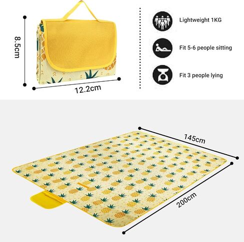 Hi Space Picnic Blankets Extra Large 80''x60'' Picnic Mat Waterproof Foldable Beach Picnic Blanket Washable Park Blanket Outdoor Blanket for Grass Lawn Camping (Yellow Pineapple) in Kuwait