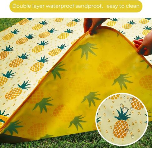 Hi Space Picnic Blankets Extra Large 80''x60'' Picnic Mat Waterproof Foldable Beach Picnic Blanket Washable Park Blanket Outdoor Blanket for Grass Lawn Camping (Yellow Pineapple) in Kuwait