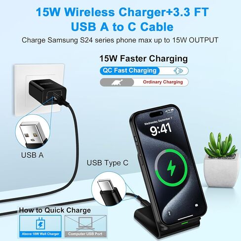 Fast S24 Ultra Samsung Wireless Charger Stand, 2 Pack 15W Cordless Charging Station for Samsung Galaxy S24 Plus S23 FE S22 S21 Z Flip 6 5, iPhone 16 15 Pro Max 14 13 12 11, Android Phone Holder Dock in Saudi Arabia