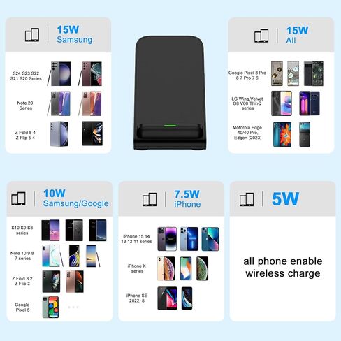 Fast S24 Ultra Samsung Wireless Charger Stand, 2 Pack 15W Cordless Charging Station for Samsung Galaxy S24 Plus S23 FE S22 S21 Z Flip 6 5, iPhone 16 15 Pro Max 14 13 12 11, Android Phone Holder Dock in Saudi Arabia