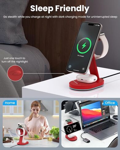 4 in 1 Wireless Charger Charging Station for iPhone,Qi2 Certified 15W Magnetic Charging Stand for Mag-Safe with 30W USB C Adapter&Friendly Night Light for iPhone 16/15/14/13/12,Apple Watch,AirPods in Kuwait