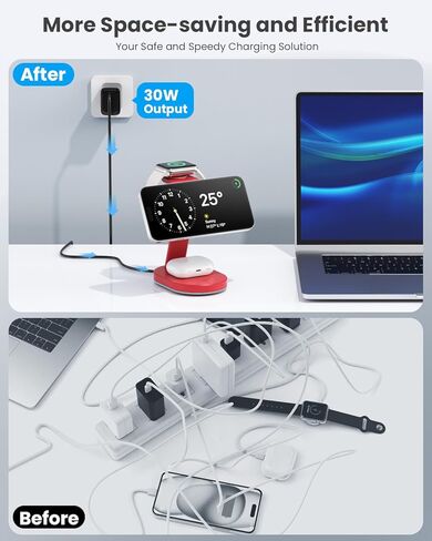 4 in 1 Wireless Charger Charging Station for iPhone,Qi2 Certified 15W Magnetic Charging Stand for Mag-Safe with 30W USB C Adapter&Friendly Night Light for iPhone 16/15/14/13/12,Apple Watch,AirPods in Kuwait