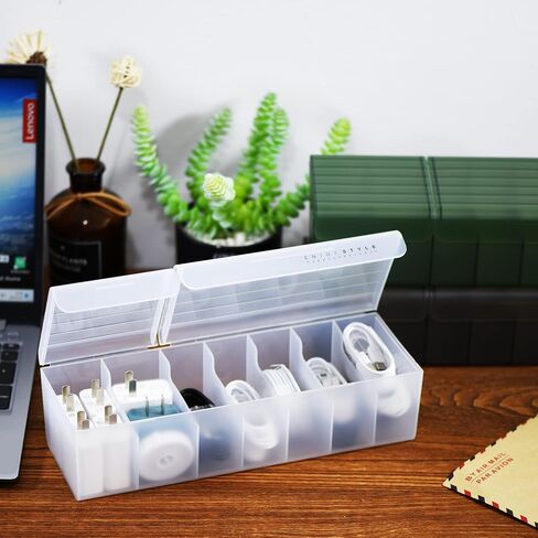 صندوق منظم الكابلات البلاستيكي مع روابط وعلامات، كابل شحن USB بجزئين، منظم الملحقات الإلكترونية وتخزينها للمنزل والمكتب وتنظيم الأدراج وملحقات المكتب (أبيض) in Kuwait