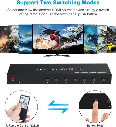 7 منافذ HDMI Switch 4k@60hz، محول HDMI 7 في 1 خارج HDCP 2.0 HDMI2.0 Hub يدعم ثلاثي الأبعاد متوافق مع Nintendo Switch/Switch OLED/Xbox PS5/4/3 DVD Player Fire Stick Roku Apple TV Chromecast TV PC in Saudi Arabia
