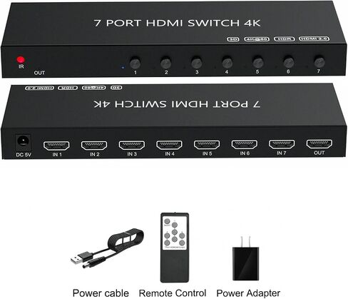 7 منافذ HDMI Switch 4k@60hz، محول HDMI 7 في 1 خارج HDCP 2.0 HDMI2.0 Hub يدعم ثلاثي الأبعاد متوافق مع Nintendo Switch/Switch OLED/Xbox PS5/4/3 DVD Player Fire Stick Roku Apple TV Chromecast TV PC in Saudi Arabia