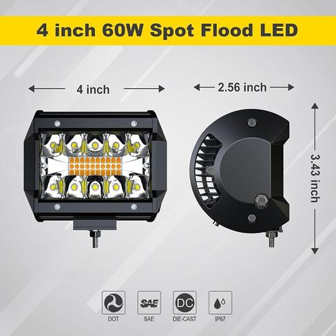 LED Light Bar 4PCS 4'' Inch White/Amber Yellow LED Pods Equivalent to 240-Watt Strobe Light Driving Fog Lights Triple Row Off Road Lights with Six Modes for SUV ATV UTV Trucks Pickup Lamp in Saudi Arabia
