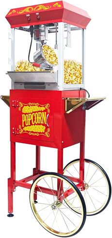 Popcorn Maker Machine, Professional Cart With 8 Oz Kettle Makes Up to 32 Cups, Commercial Popcorn Machine Movie Theater Style with Measuring Spoon 3-Piece Set and 1 Popcorn Scoop - Red in Kuwait