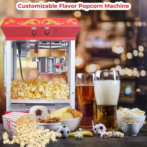Popcorn Maker Machine, Professional Cart With 8 Oz Kettle Makes Up to 32 Cups, Commercial Popcorn Machine Movie Theater Style with Measuring Spoon 3-Piece Set and 1 Popcorn Scoop - Red in Kuwait