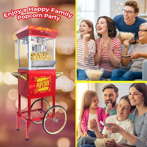 Popcorn Maker Machine, Professional Cart With 8 Oz Kettle Makes Up to 32 Cups, Commercial Popcorn Machine Movie Theater Style with Measuring Spoon 3-Piece Set and 1 Popcorn Scoop - Red in Kuwait