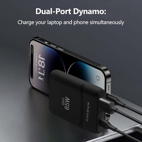 65W GaN USB C Charger, Dual-Port Fast Wall Charger with PD 3.0 & QC 4.0, Foldable Plug Compact Power Adapter for MacBook Pro/Air, iPhone 16, iPad Pro, Samsung Galaxy S24, Steam Deck & More in Saudi Arabia