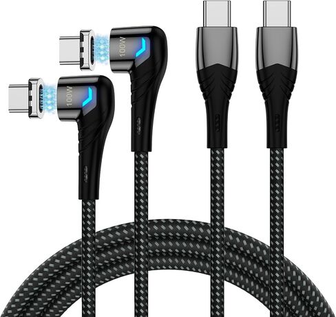 100W 2 in 1 Magnetic USB C Charging Cable [2-Pack, 4/6.6FT] 480Mbps Data Transfer, 5A C to C Cable Fast Charging for iPhone 16/15/14/13 Pro Max, MacBook Pro,iPad,Galaxy S22,Pixel in Kuwait