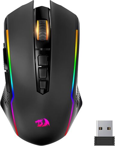 Redragon Gaming Mouse, Wireless Mouse Gaming with 8000 DPI, PC Gaming Mice with Fire Button, RGB Backlit Programmable Ergonomic Mouse Gamer, Rechargeable, 70Hrs for Windows, Mac Gamer, Black in Kuwait