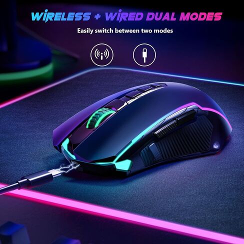 Redragon Gaming Mouse, Wireless Mouse Gaming with 8000 DPI, PC Gaming Mice with Fire Button, RGB Backlit Programmable Ergonomic Mouse Gamer, Rechargeable, 70Hrs for Windows, Mac Gamer, Black in Kuwait