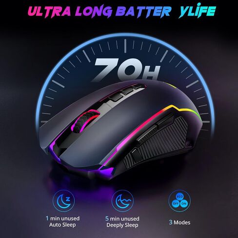 Redragon Gaming Mouse, Wireless Mouse Gaming with 8000 DPI, PC Gaming Mice with Fire Button, RGB Backlit Programmable Ergonomic Mouse Gamer, Rechargeable, 70Hrs for Windows, Mac Gamer, Black in Kuwait