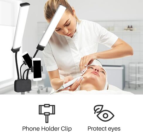 Toyshi Adjustable Selfie Lash Light Flex Light Pro - Portable Dual LED Lamp with Tripod and Phone Holder Mount, Flexible 2-Point LED Lights for Tattoo artists, Eyelash Artists, Eyebrow in Saudi Arabia