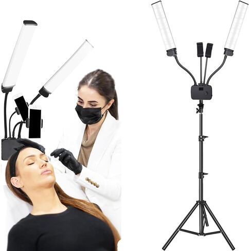 Toyshi Adjustable Selfie Lash Light Flex Light Pro - Portable Dual LED Lamp with Tripod and Phone Holder Mount, Flexible 2-Point LED Lights for Tattoo artists, Eyelash Artists, Eyebrow in Saudi Arabia