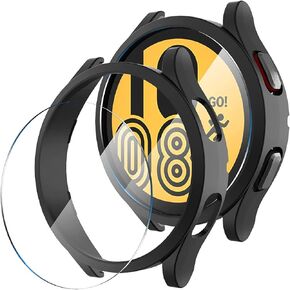 2+2 Pack Suoman for Samsung Galaxy Watch 4 40mm Screen Protector + Protector Cover, Tempered Glass Screen+All-Round PC Matte Protector Case Set for Galaxy Watch 4 40mm(Black+Black) in Kuwait