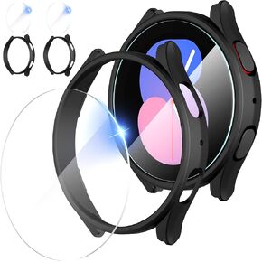 2+2 Pack Suoman for Samsung Galaxy Watch 4 40mm Screen Protector + Protector Cover, Tempered Glass Screen+All-Round PC Matte Protector Case Set for Galaxy Watch 4 40mm(Black+Black)