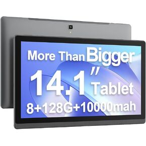 14.1 Inch Android Tablet, Android 12 Large Screen Tablet with1080P Full HD, 6G+128G, 512G-Expand, WiFi 5 Computer Tablets with 10 Hours Long Lasting Battery, 2023 Release-Grey