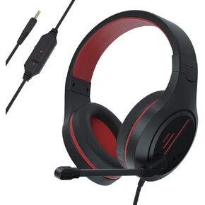 Anivia MH601 Headphones with Microphone LED Wired Headset with Active Noise Canceling Microphone, 3.5mm Audio Jack Stereo Headphone - Red (Game/Work/School)