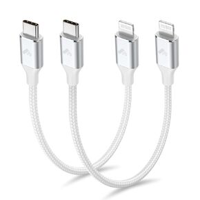 1ft 2Pack USB C إلى Lightning Cable قصير، توصيل الطاقة USB C iPhone Cable MFi معتمد من النوع C iPhone شاحن سلك شحن سريع لـ iPhone 14 13 12 11 Pro Max XR XS X 8 Plus SE iPad-1 Foot