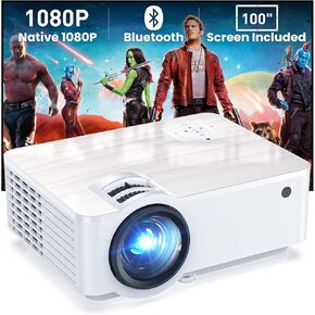 GROVIEW Projector, 1080P Bluetooth Mini Projector with 100" Projector Screen, 9500 LUX Portable Outdoor Movie Projector for Phone, Compatible with VGA/HDMI/USB/SD/Laptop/Fire Stick/PS5