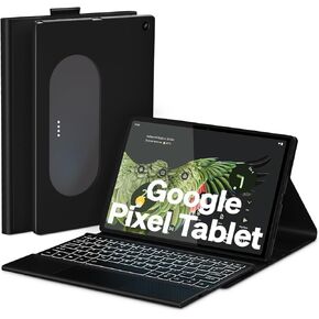 Bluetooth Keyboard Case Touch for Google Pixel Tablet 11" 2023, Supports Official Charging Dock,Google Pixel Tablet Keyboard Rechargeable with 7-Color Backlit and Trackpad, Black