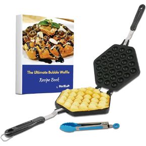 Bubble Waffle Maker Pan by StarBlue with FREE Recipe ebook and Tongs - Make Crispy Hong Kong Style Egg Waffle in 5 Minutes