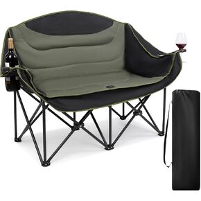 UBALANCE Double Camping Chair for Adults - Heavy Duty 650LBS Portable Camping Chairs Oversized Camping Loveseat, Folding Camping Chair for Garden Lawn Sport Picnic Beach Fishing (Green)