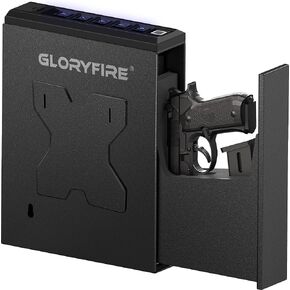GLORYFIRE مسدس آمن بيومتري آمن، منضدة مثبتة للوصول السريع لمسدس آمن وصندوق قفل بندقية للسيارة والشاحنة والمكتب وجانب السرير والجدار مع بصمة الأمان والوصول إلى المفتاح ورمز PIN