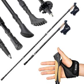 PowrX Click & Go Trekking Poles with Anti-Shock Cushioning - Adjustable Nordic Walking Sticks for Hiking & Snowshoeing - Collapsible & Durable Aluminum - Ideal for Seniors, Women & Men - ‎28"x 5"x2"