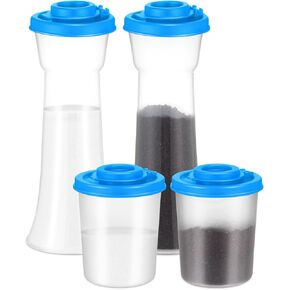 eBoot 4 Pcs Salt and Pepper Shaker Set Hourglass Picnic Salt and Pepper Shakers Plastic Airtight Spice Jar Dispenser Salt and Pepper Shakers with Lids for Camping Outdoors Kitchen Lunch
