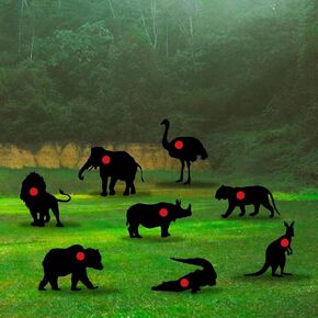 8 Animal Waterproof Targets, 12 * 16 inches, Different Black Animal Targets for Backyard, Field and Range use. Comes with Fiberglass mounting Posts.