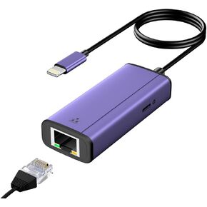 sunshot Lightning to ethernet Adapter, 2 in 1 Lightning to RJ45 LAN Network and Charging Port, Compatible with iPhone/iPad/iPod,Supports 10/100/1000Mbps Supper High Speed Ethernet Network(1.65Ft)