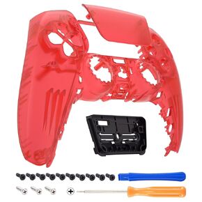 eXtremeRate Clear Red Touchpad Front Top Shell Compatible with ps5 Controller BDM-010 BDM-020, DIY Replacement Shell Custom Touch Pad Cover Faceplate Compatible with ps5 Controller