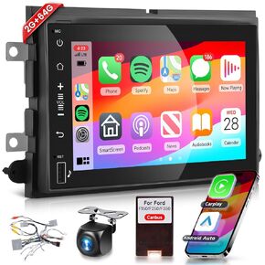 2G 64G Car Radio for Ford F150 F250 F350 Fusion Edge Explorer Expedition, Podofo 7inch 1080p IPS Touchscreen F-150 Stereo with Wireless Carplay Android Auto GPS WiFi FM/RDS EQ Backup Camera