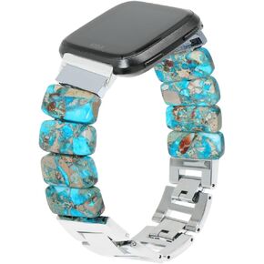 C&L Accessories Bands Compatible with Versa 2 Bands/Versa Bands/Versa Lite Beaded Imperial Stone Adjustable Metal Bracelet