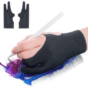 Drawing Glove 2Pack, Digital Art Glove for Drawing Tablet, Free Size Digital Drawing Glove with Two Fingers for Paper Sketching, Pad Monitor, Graphics Tablet, Universal for Left and Right Hand-Black