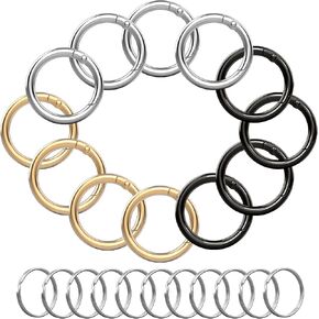 Round Key Ring Carabiner Clip for Keys, Buckle, Bags, Purses, 1 Inch Keychain Rings, Set of 12