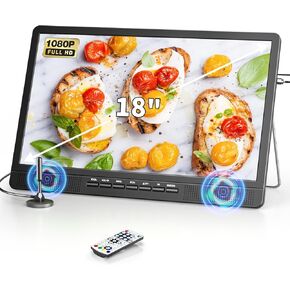 تلفزيون ديسوبري 18 بوصة محمول مع هوائي، تلفزيون صغير مع مدخل HDMI 1080P، مدخل AV، منفذ USB، حامل مدمج، تلفزيون محمول صغير للمطبخ وغرفة النوم والتخييم RV، جهاز تحكم عن بعد، لا بطارية ولا واي فاي in Kuwait