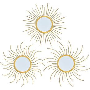 wotieuns Mirror Wall Decor Wall Mirrors Decorative Sunburst Boho Mirror Gold Mirror Wall Art Metal Decor Mirror Hanging Living Room Bedroom Bathroom Set of 3