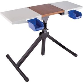 Frankford Arsenal Platinum Series Reloading Stand with Adjustable Steel Frame Construction, Wood Surface Center and Storage Bins for Reloading, Black, White, Blue