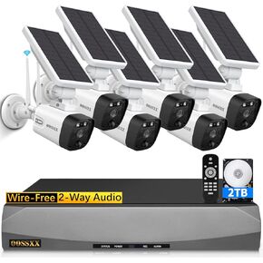 OOSSXX (Solar Battery 100% Wire-Free) 2-Way Audio 2-Antennas Enhance WiFi Outdoor Wireless Camera Surveillance System Solar Powered Battery Cameras System PIR Detection